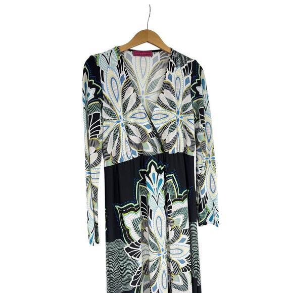 Melissa Masse Multicolor Faux Wrap Style Stretch Slinky Maxi Dress Womens M? - Picture 3 of 6